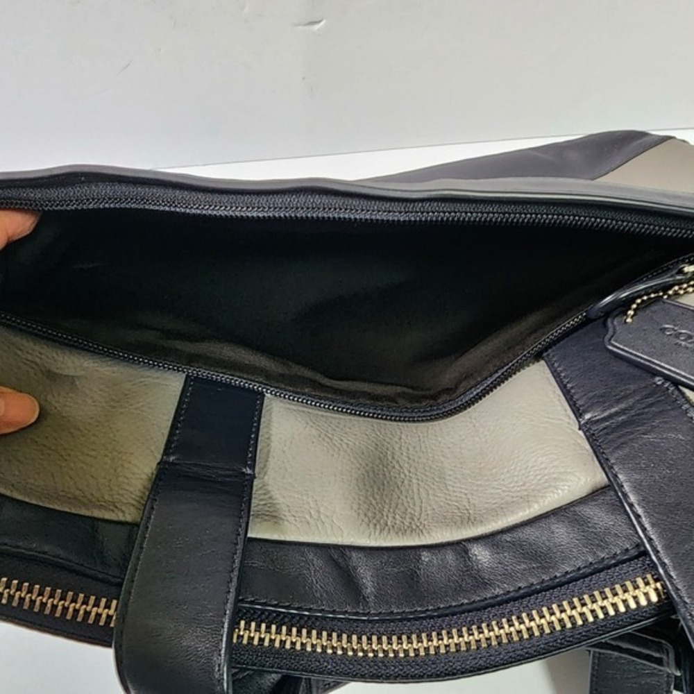 Coach Metropolitan Slim Briefcase Grey Black Leather Laptop Bag Messenger - Picture 9 of 14
